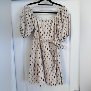 Cream and Black Bow puffy sleeve Sundress